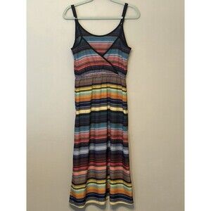 Athleta Rainbow Stripe Havana Serape Maxi Dress S Cinch Drawstring Waist V Back